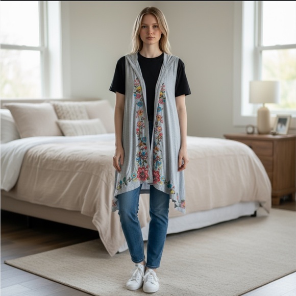 Johnny Was JW Los Angeles Joy Love Light hooded high low cardigan size 1X - Picture 3 of 10